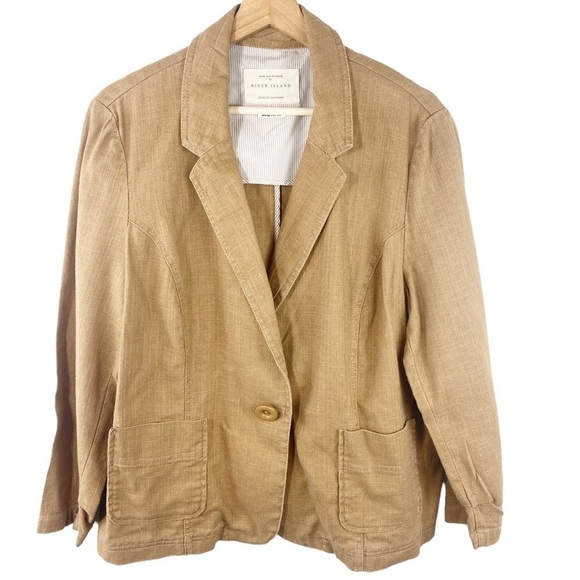 River Island Linen Blend Single Button Blazer Size 16 - Picture 2 of 4